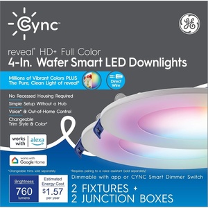 image:imageGE CYNC Reveal HD Wafer Smart LED Downlight Fixture 4 Inches4in  2pk