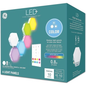 image:imageGE LED Color Changing LED Hexagon Tile Panels with Remote College Dorm Light Dorm Room Essentials Bedroom Light No App or WiFi Required 6 PackTiles